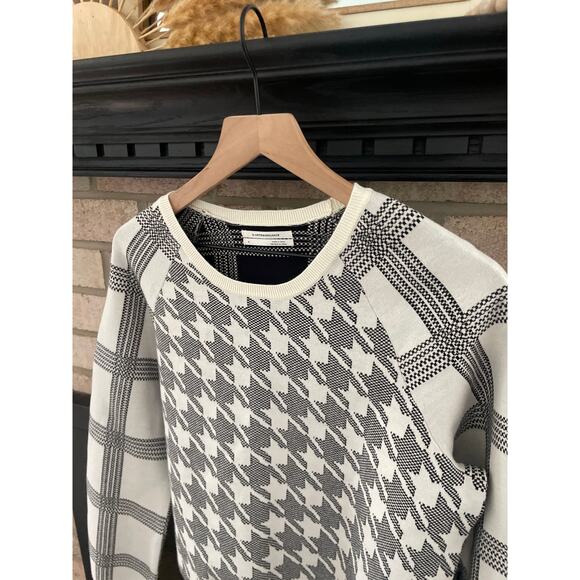 Anthropologie Bailey Houndstooth Crewneck Sweater Womens Small White Windowpane - Picture 6 of 10